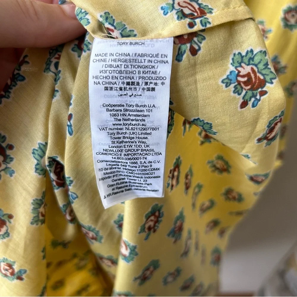 Tory Burch 100% Cotton Smocked Cotton-Voile Skirt Dress Yellow Garden Rose XL